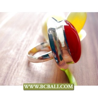 Finger Rings Alpaka Silver Bali with Red Stone